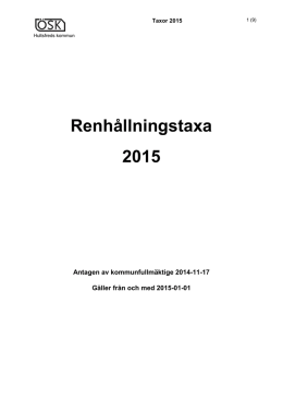Renhållningstaxa 2015 - Östra Smålands kommunalteknikförbund
