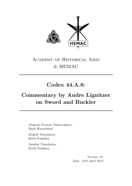 Codex 44.A.8: Commentary by Andre Lignitzer on Sword and Buckler