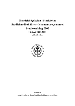 Handelshögskolan i Stockholm Studiehandbok för