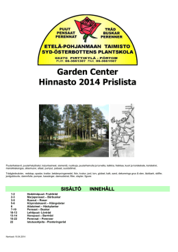 Garden Center Hinnasto 2014 Prislista