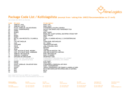 Package Code List / Kollislagslista (excerpt from