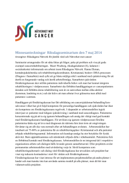 Minnesanteckningar Riksdagsseminarium den 7 maj 2014