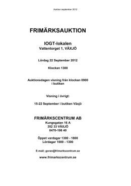 FRIMÄRKSAUKTION - Frimärkscentrum i Växjö AB