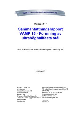 Sammanfattningsrapport VAMP 15 - Formning av