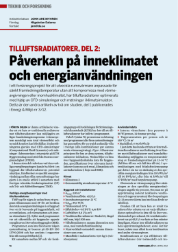 Tilluftsradiatorer del 2, artikel i Energi & Miljö april 2012