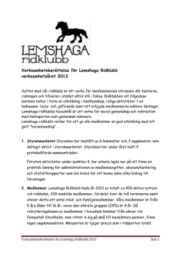 Verksamhetsberättelse för Lemshaga Ridklubb verksamhetsåret 2013