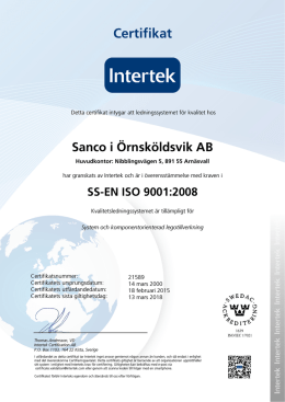 Certifikat - SANCO Nibblingsspecialisten AB