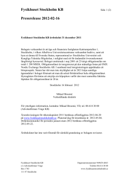 Press Release - Fysikhuset Stockholm KB