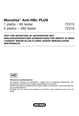 Monolisa™ Anti-HBc PLUS 1 platta – 96 tester 72315 5 - Bio-Rad