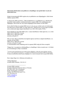 ISBN nummer för parallelleutgivna (Tryck/PDF) avhandlingar