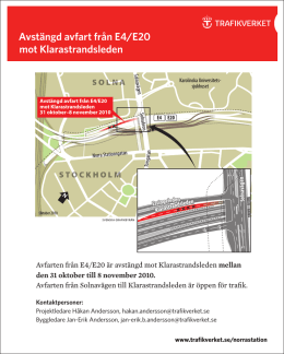 Avstängd avfart från E4/E20 mot Klarastrandsleden