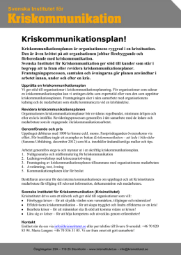 Kriskommunikationsplan! - Svenska Institutet för Kriskommunikation