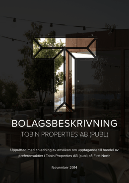 BOLAGSBESKRIVNING - Tobin Properties