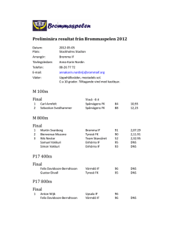 Preliminära resultat från Brommaspelen 2012 M 100m