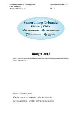 Budget 2013 - Samordningsförbundet Göteborg Väster