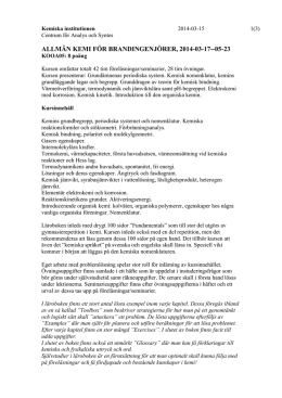 allmän kemi för brandingenjörer, 2014-03-17--05-23