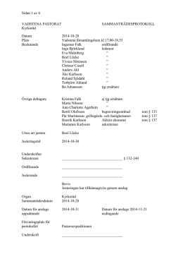 Sammanträdesprotokoll Vadstena kyrkoråd 28 oktober 2014