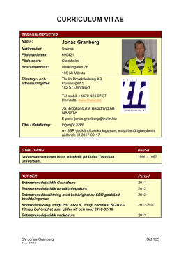 CV för Jonas Granberg - Thulin Projektledning AB