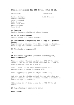 Styrelseprotokoll för BRF Lutan, 2011-02-28.