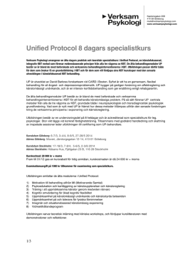 Unified Protocol 8 dagars specialistkurs