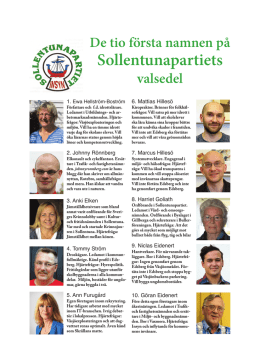 De tio första namnen på Sollentunapartiets valsedel