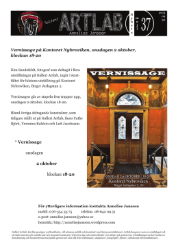 Vernissage på Kontoret Nybroviken, onsdagen 2 oktober, klockan