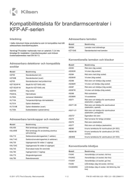 Kompatibilitetslista för brandlarmscentraler i KFP-AF