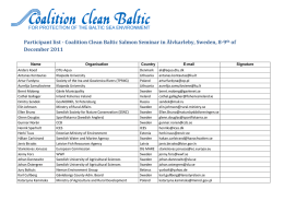 Participant list - Coalition Clean Baltic Salmon Seminar in Älvkarleby