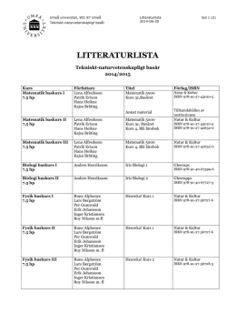 Litteraturlista ht14/vt15 - Teknisk-naturvetenskaplig fakultet