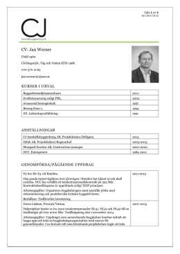 CV: Jan Werner - CJ Samhällsbyggledning AB