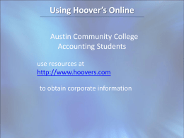 Using Hoover`s Online - Austin Community College