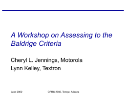 Workshop on Assessing to the Baldrige Criteria
