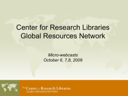 Micro-webcasts October 6, 7,8, 2009