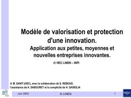 Modèle de valorisation et de protection des innovations