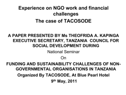 THE ROLE OF NGOs IN TANZANIA 2010 ONWARDS