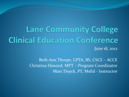 Lane Community College Clinical Education Conference 2012