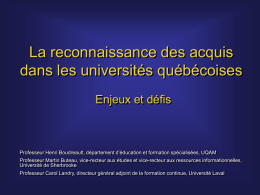 La reconnaissance des acquis dans les universités québécoises