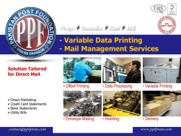 Variable Data Printing - PAKISTAN POST FOUNDATION