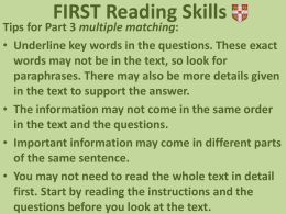 FIRST - Reading Skills part 3 and Use of english