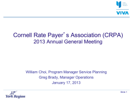 YRT Presentation - Cornell Rate Payers Association