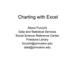 Charting with Excel Alexis Furuichi Data and Statistical Services Social Science Reference Center Firestone Library furuichi@princeton.edu data@princeton.edu   Agenda • Graphing –Basic graphing –Tips & tricks –Pivot tables & charts –Applications  • Resources   Basic Graphing •