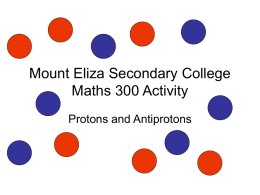 Mount Eliza Secondary College Maths 300 Activity Protons and Antiprotons   Introduction • Students were asked their thoughts on Matter which then led onto what Antimatter was. •