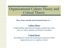 Organizational Culture Theory and Critical Theory Move from systemic and structural issues to .