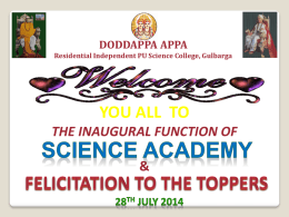 DODDAPPA APPA Residential Independent PU Science College, Gulbarga  YOU ALL TO THE INAUGURAL FUNCTION OF &