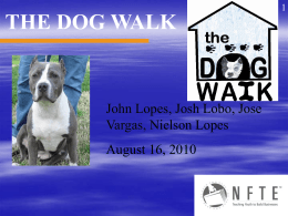 THE DOG WALK  John Lopes, Josh Lobo, Jose Vargas, Nielson Lopes August 16, 2010   Business Profile Our business idea and why we selected our business: •