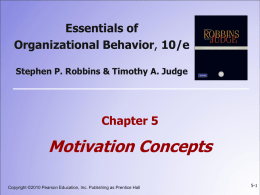 Essentials of Organizational Behavior, 10/e Stephen P. Robbins & Timothy A. Judge  Chapter 5  Motivation Concepts Copyright ©2010 Pearson Education, Inc.