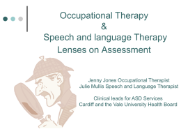 Occupational Therapy & Speech and language Therapy Lenses on Assessment  Jenny Jones Occupational Therapist Julie Mullis Speech and Language Therapist Clinical leads for ASD Services Cardiff and.