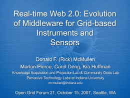 Real-time Web 2.0: Evolution of Middleware for Grid-based Instruments and Sensors Donald F. (Rick) McMullen Marlon Pierce, Carol Deng, Kia Huffman Knowledge Acquisition and Projection Lab.