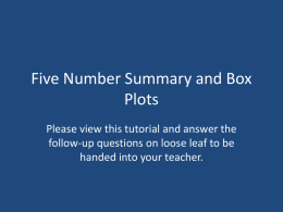 Five Number Summary and Box Plots Please view this tutorial and answer the follow-up questions on loose leaf to be handed into your teacher.   Five.