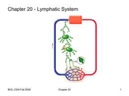 Chapter 20 - Lymphatic System  BIOL 2304 Fall 2008  Chapter 20 functions of lymphatic system: prevents edema by removing extra fluid and proteins from.